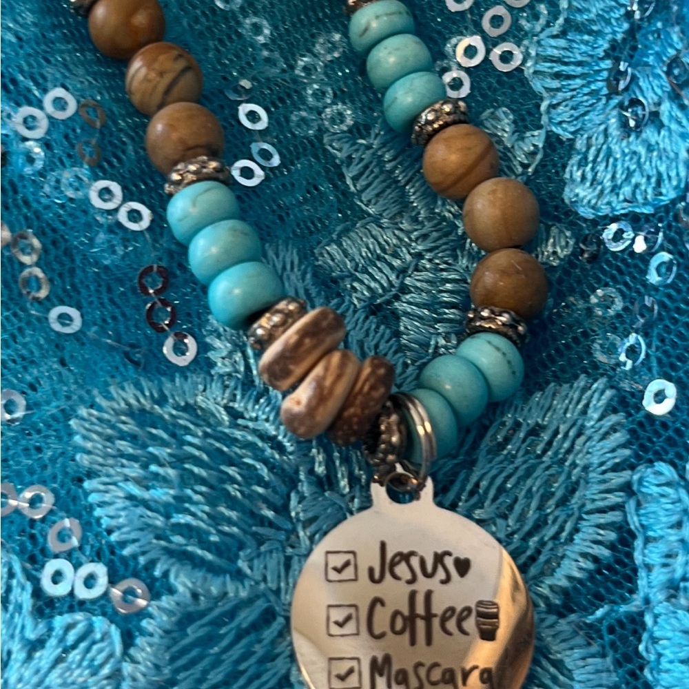 Beaded Bracelet with Engraved Charm